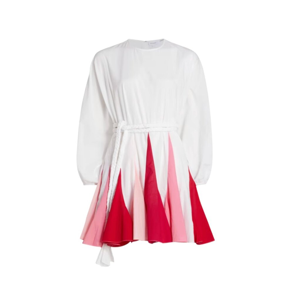 Rhode Ella Colorblock Pleated Mini Dress Womens Small White Red Pink Crew Neck